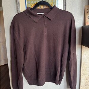 Aritzia Dark Brown V-Neck Polo Sweater